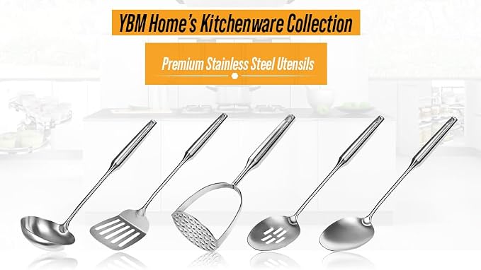 YBM Home Silicone Non-Stick Slotted and Solid Cooking Serving Spoons, Heat-Resistant Plastic Kitchen Tools for Mixing, Frying, Serving, Draining, Turning, with Stainless Steel Handle, Set of 2 Blue - Image 6