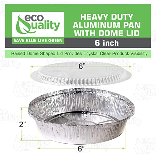 EcoQuality 6" Round Aluminum Foil Pans with Clear Lids - Disposable Containers with Foldable Walls for Pie Baking, Cooking, Serving, Reheating, and Storing - Freezer and Oven Safe Tart Pan 50 Pack - Image 2