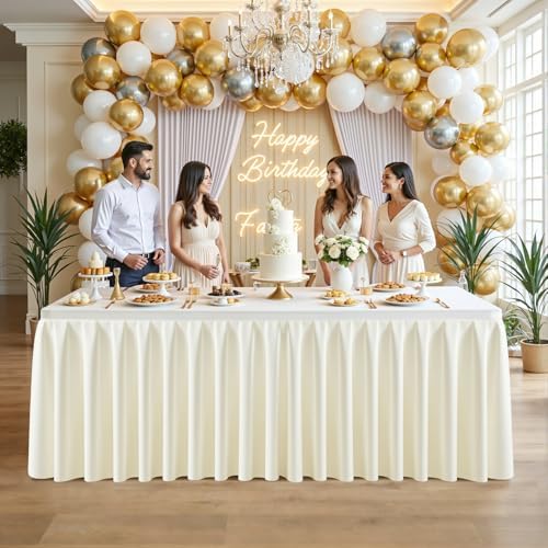 4 Pack Ivory Rectangle Tablecloth 6 FT Stretch Spandex Fitted Table Cloth for 6 Foot Rectangle Tables Banquet Tablecloths Wrinkle Free Table Cover Skirt Ruffle Tablecloth for Party Wedding Birthday - Image 4