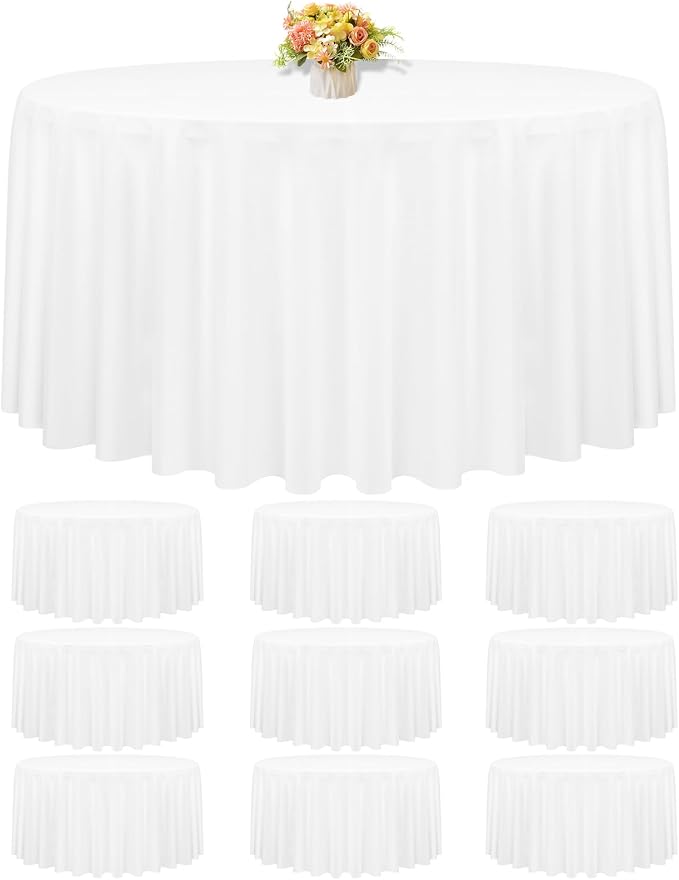 10 Pack White Round Tablecloths,120 Inch Polyester Table Cloth by FXKS