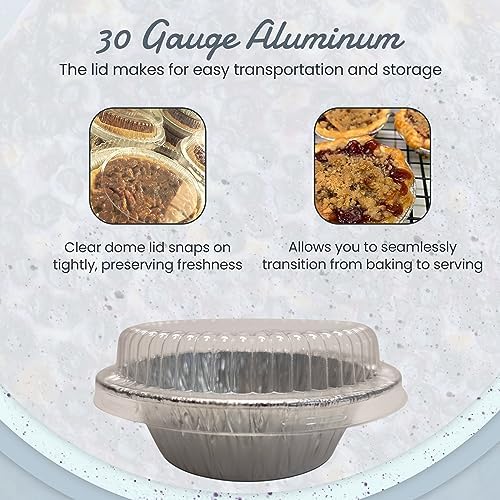 KitchenDance Mini Pie Tins with Snap-On Lids - Aluminum Pie Pans for Single Portions - Ideal for Fruit Tarts, Pies, Cheesecakes, Cobblers, Flan - Oven and Freezer Safe - 1152P (50, Silver) - Image 5