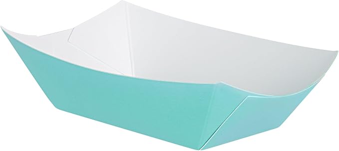 Restaurantware-Bio Tek 6 Ounce Boat Paper Boats, 400 Disposable #40 Food Trays - PE Lining, Durable, Turquoise Paper Food Baskets, For Concession Stands, Picnics, or Fairs, Stackable - Image 2