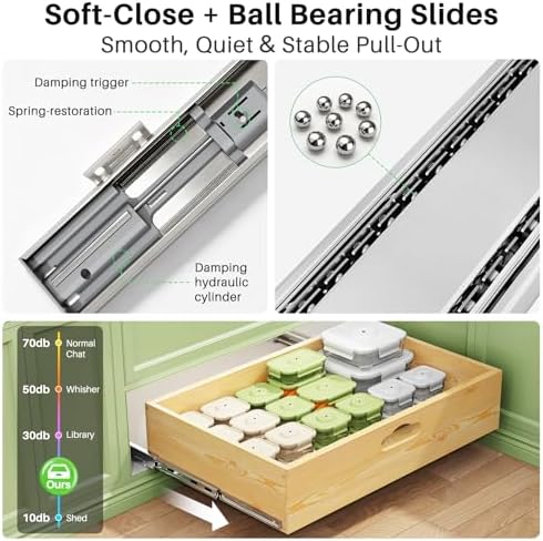 Pull Out Cabinet Organizer, Soft Close Slide Out Solid Wooden Drawers(23"W X 21"D x 6.2''H), Heavy Duty Full-extension Roll Out Shelves for Kitchen Cabinets,Pantry & Closet Organizers and Storage - Image 5