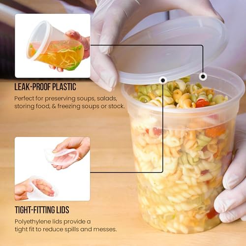 OCS Parts 48-Pack Round Plastic Deli Containers with Lids | Stackable, Microwavable, Freezer and Dishwasher Safe BPA Free Food Prep and Storage Containers (32 Ounce) - Image 5