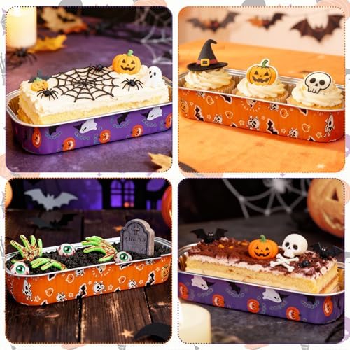 100Pack Halloween Mini Cake Pans Disposable Mini Loaf Pans with Lids and Spoons, 6.8Oz Aluminum Foil Pans Tins, Individual Dessert Cups Containers for Sales,Party,Picnics - Image 5