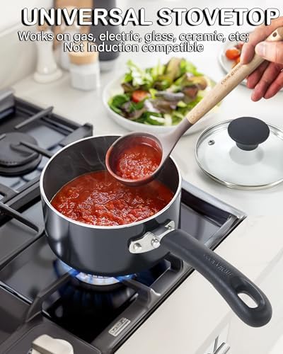 Cook N Home Basic 1 Quart Nonstick Saucepan with Glass Lid, Small Non Stick Aluminum Sauce Pan, Multi-Purpose Milk Chocolate Cooking Pot with Stay-Cool Handle, Black - Image 3
