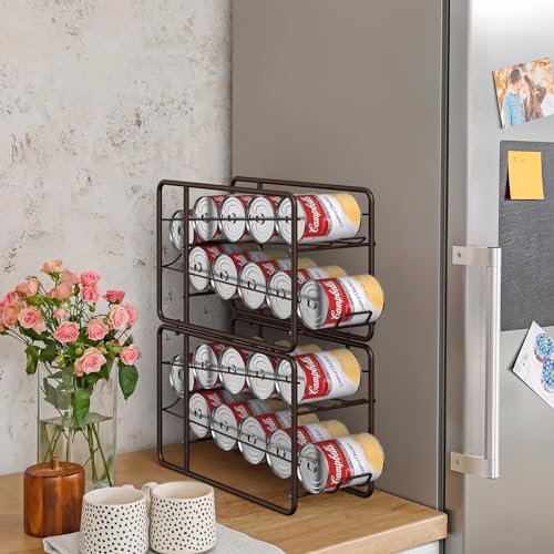 MOOACE 4 Pack Can Organizer for Pantry, Stackable Soda Can Dispenser Rack | Kitchen Canned Food Storage, Beverage Soup Cans Holder Drink Organizer for Cabinet Fridge, Bronze - Image 3