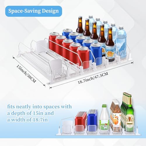 Drink Organizer for Fridge - Double Spring Loaded Self Pushing Refrigerator Organizing Soda Holder Rack 6 Rows, 15 inch Automatic Beverage Bottle Tray - Image 3