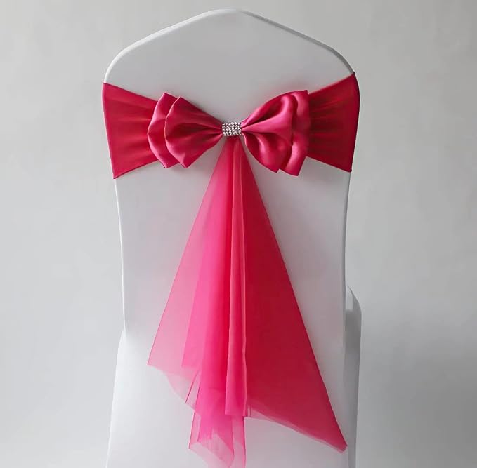 12Pcs Stretch Satin Chair Sashes Bows Chair Bands Decor for Hotel Wedding Reception Party Event Chair Cover Decoration Rose Red by SXXLDNG