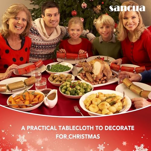 sancua Round Tablecloth 70 Inch Fits 20-58 Inch Tables, Christmas Red - Image 4