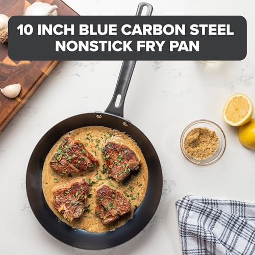 Viking Blue Carbon Steel Frying Pan, 10 Inch Kitchen Cookware, Black - Image 2