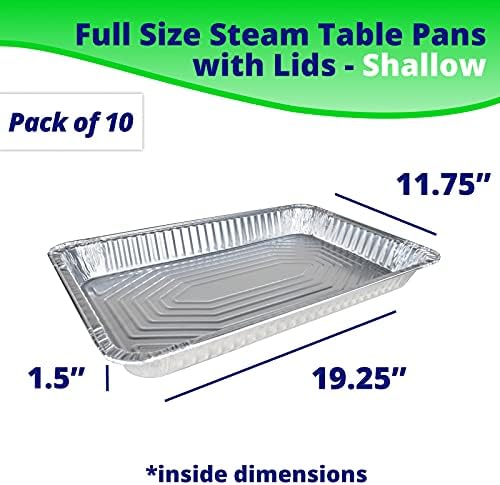 IDL Packaging Full Size Aluminum Steam Table Pans with Lids - Shallow, 21" x 13" x 1.5" (pack of 10) - Disposable Foil Pan for Grilling, Roasting, BBQ, Cooking, Baking, Freezing - Image 2