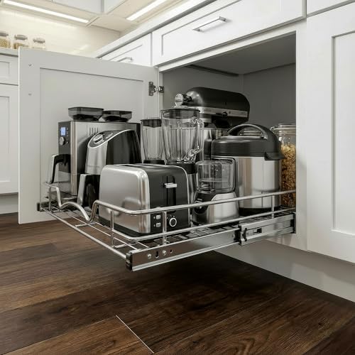 HOLD N' STORAGE Pull Out Cabinet Organizer, Heavy Duty-w/Lifetime Limited Warranty -11”W x 17”D-Requires At Least 12-1/4” Cabinet Opening, Steel Metal Cabinet Drawers Slide Out, Chrome Finish - Image 2