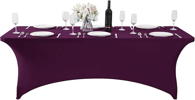 MDS® Pack of 5 Spandex Tablecloth 4FT Tight Fitted Stretch Table Cover – Washable Wrinkle-Free Reusable Elastic Patio Tablecloth for Wedding, Party, Banquet, Trade Show, Event Décor - Eggplant - Image 2