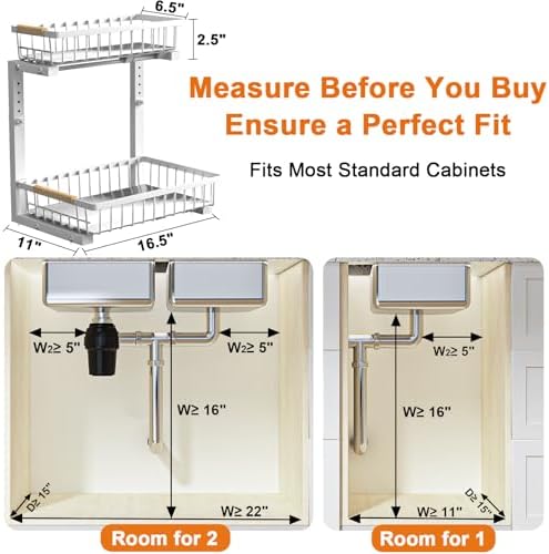 REALINN Under Sink Organizer, White 2 Pack Height Adjustable - Image 2