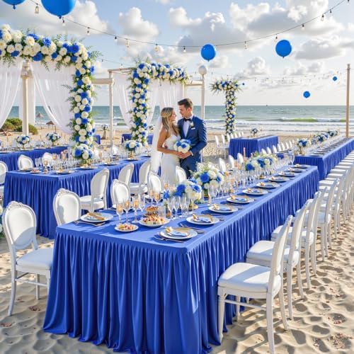PARTISKY 2 Pack Royal Blue Tablecloths for Rectangle Tables 6ft, Wrinkle Resistant Spandex Table Cover Fitted Stretch Table Cloth with Pleated Ruffle Skirts for Party Banquet Dining Birthday Wedding - Image 6