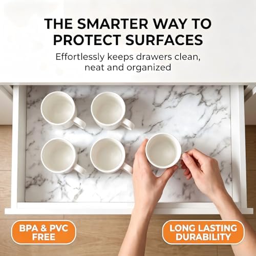 Coavas Shelf and Cabinet Liner, Easy Cut Protective (Marble, 12 in x 10 ft) - Image 2