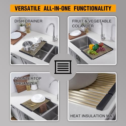 Foldable Over Sink Dish Drying Rack, 304 SUS with Cuttable Silicone Edge - Image 6