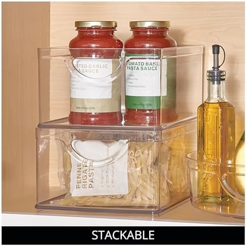 iDesign Plastic Stackable Kitchen Cabinet Storage Bin, Clear | With Handles, Pantry Organizer - Image 5