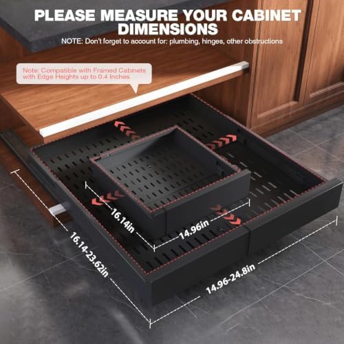 Seinloes 4 Pack Pull Out Cabinet Organizer Expandable Width(15"-25") and Depth(17"-24"),Slide Out Drawers With Raising Pad for Framed Cabinets,No Drill Roll Out Shelves for Kitchen,Bathroom,Black - Image 3