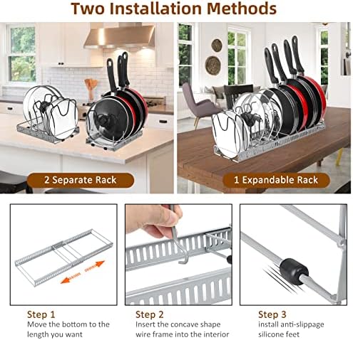 ROOHUA Pot Rack -Expandable Pan Organizer for Cabinet,Pan Organizers Inside Cabinet for Kitchen Cabinet Cookware Baking Frying Rack - Image 6