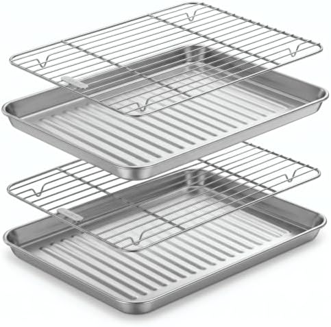 18/8 304 Stainless Steel Baking Sheet with Rack, Ridged Bottom, 4-Piece Set by Unknown
