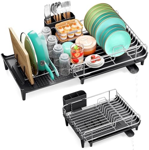 TOOLF Large Expandable Dish Rack for Kitchen Counter, Black by TOOLF