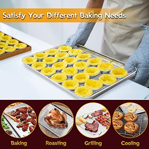 P&P CHEF 17.5 Inch Baking Sheet with Rack Set, Pans with Flat Racks | 2 Baking Sheets + 2 Cooling Wire Racks, Dishwasher & Oven Safe, Non-toxic & Lasting Use, Fit for Regular Oven - Image 5