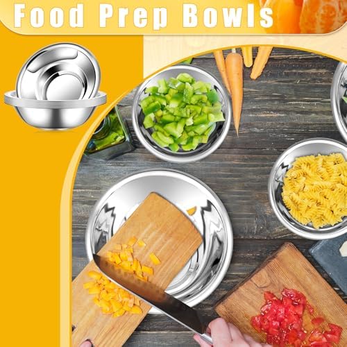 KesaPlan 10pcs Prep Bowls for Cooking,Small Stainless Steel Bowls 6.3inch Wide Metal Bowls Food Prep, 0.75 Quart Flat Base for Kitchen Meal Prep,Mixing,Cooking, Serving. - Image 4