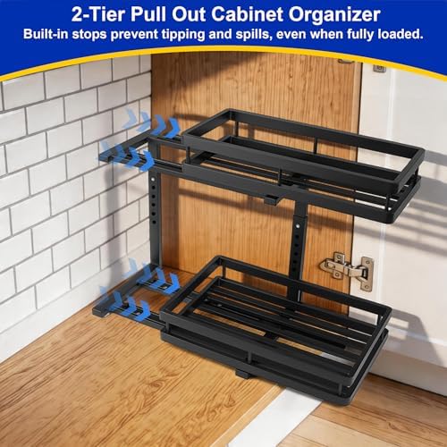 2-Tier Metal L-Shaped Pull-Out Under Sink Organizer, Black, 1 Pack - Image 4