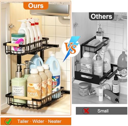 REALINN Under Sink Organizer, Adjustable 2 Tier Pull Out Kitchen Bathroom - Image 4