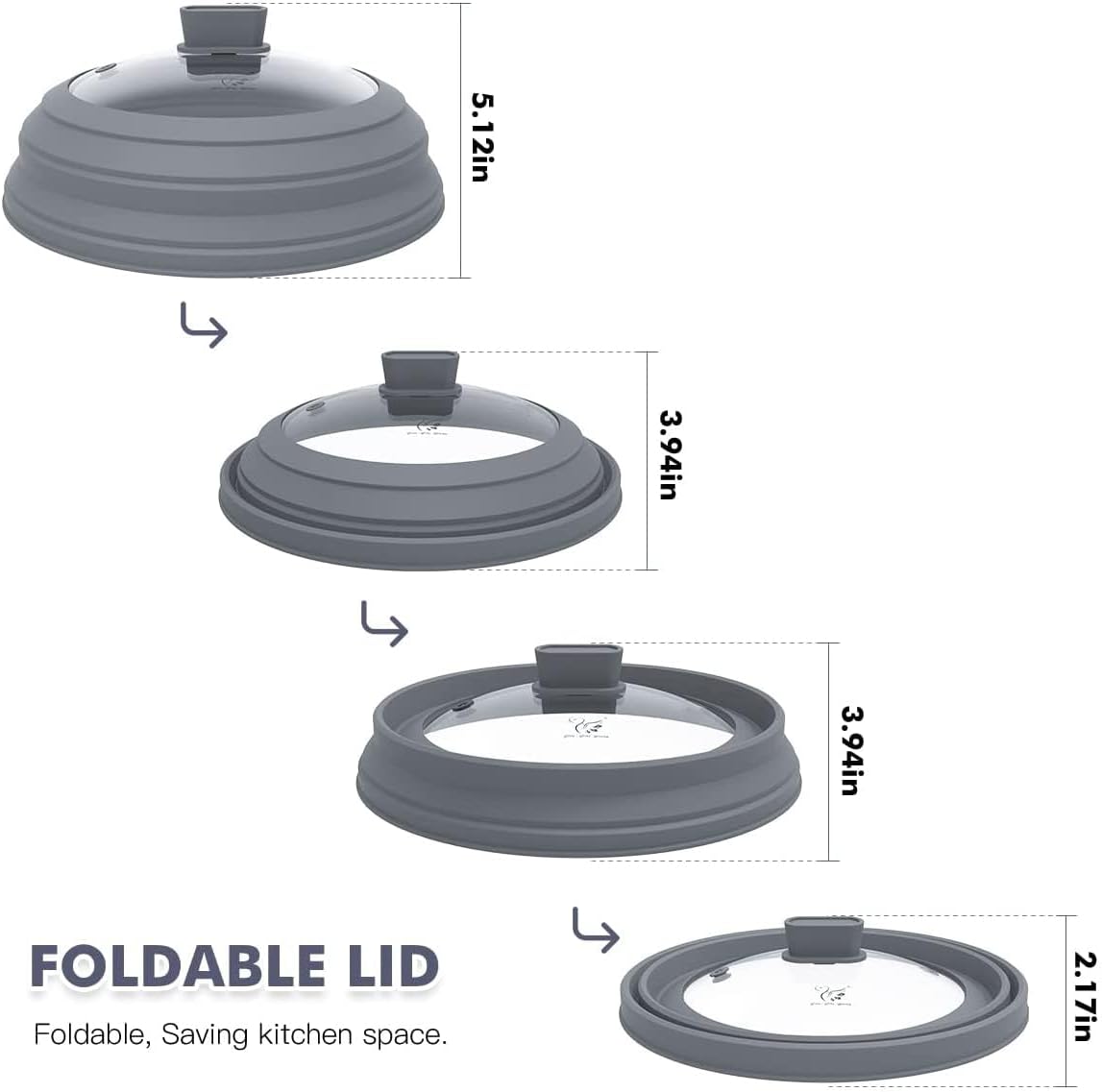 Microwave Splatter Cover Glass Splatter Guard Lid with Collapsible Silicone for Food Pot Plate Cover 10.8 inch Light Grey