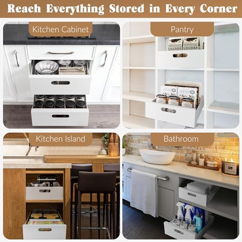 HBL' 1 Pack | 21" Deep Pull Out Cabinet Organizer Adhesive, 10-Inch Wide Sturdy Carbon Steel Roll-Out Drawers, Designed for Frameless Cabinets, Slide-Out Shelves for Pantry. - Image 7