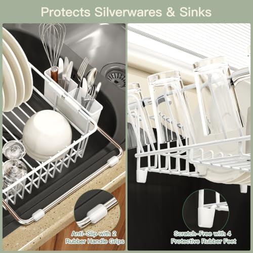MAJALiS White Dish Drying Rack Over The Sink with Utensil Holder - Image 5