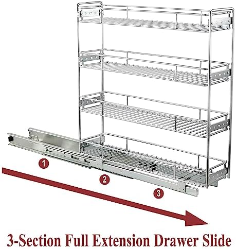 OCG 4-Tier Pull Out Kitchen Cabinet Spice Rack Holder Shelves (8" W x 21" D), Slide Out Slim Storage Wire Baskets for Storage Organization, Narrow Slide Out Storage for Narrow Space - Image 3