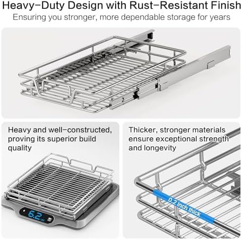 Kitchen Cabinet Pull Out Shelf and Drawer Organizer Slide Out Pantry Storaqe Basket in Multiple Sizes (14" W x 21",1 Tier) - Image 3