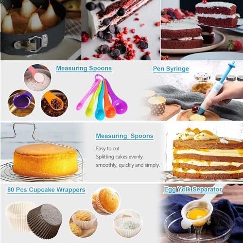 390PCS Cake Decorating Supplies Kit, Baking Tools Set for Cakes – 3 Packs Springform Cake Pans Cake Rotating Turntable 48 Numbered Piping Icing Tips 4 Russian Nozzles 9 Fondant Tools for Beginners - Image 6