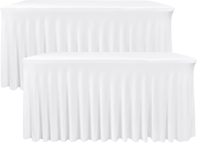 White Spandex Table Skirt for 8 Foot Rectangle Tables 2 Pack 96x30 In by Nasitoshomedecor