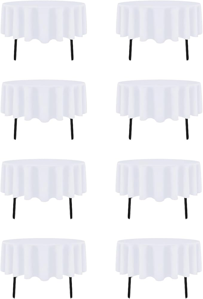 8 Packs 70 Inch White Round Tablecloth by Heneger