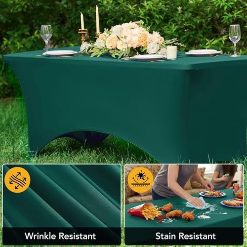 8-Pack Hunter Green Spandex Tablecloths for 6ft Rectangle Tables - Image 4