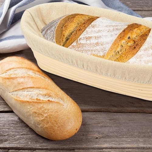 2PACK 12 inch Oval Bread Proofing Basket Banneton Bread Dough Proofing Rising Rattan Basket & Liner for Baking Bread Making - Image 3