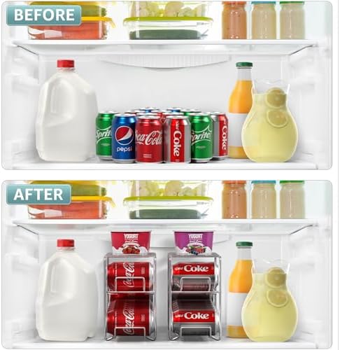 Sorbus Soda Can Dispenser Rack for Fridge, Holds 12 Cans (1 Pack, Silver) | Dispensing organizer keeps standard 12-ounce drinks accessible in refrigerator and pantry cabinets for easy restocking. - Image 6