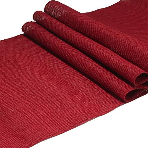 BambooMN Cranberry 15" x 88" Vintage Burlap Table Runner for Rustic Wedding Bridal Shower Bachelorette Graduation Party Table Decor Decorations, 10 Pieces - Image 2
