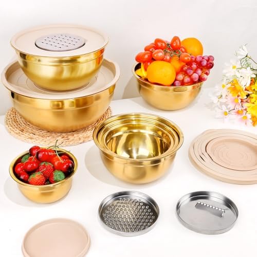 KesaPlan Mixing Bowls with Airtight Lids Set 7 PCS Stainless Steel Bowls with 3 Grater Attachments Nesting Metal Mixing Bowls,Size 4.5,4,3.5,2.1,1.5,1.1,0.7QT,Great for Mixing & Serving - Image 6