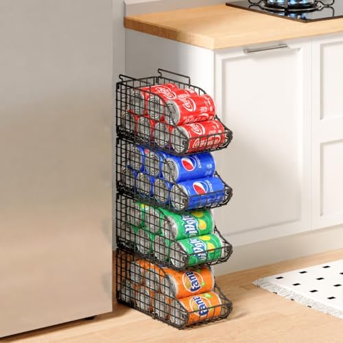 Sonyabecca 4-Pack Stackable Can Rack Organizer for Kitchen Pantry | Soda Can Organizer and Food Storage Dispenser for Pantry Cabinets. Foldable Wire Rack Keeps Canned Food Organized by Sonyabecca