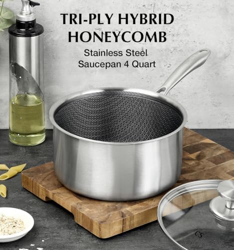 KOCH SYSTEME CS 4 Quart Saucepan With Lid, Hybrid Nonstick Stainless Steel Saucepan, Tri-Ply Stainless Steel Pot 4QT, Stainless Steel Sauce Pan with Honeycomb Interior, Large Saucepan Induction Ready - Image 2