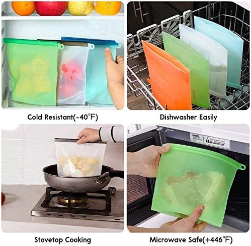 Reusable Storage Bags 15 Packs Reusable Silicone Storage Bags Set with 6 PCS Eco-Friendly Leakproof Silicone Food Storage Bags,3PCS Beeswax Wrap+6PCS Silicone Stretch Lids Cover for Meat Fruit Veggies - Image 2