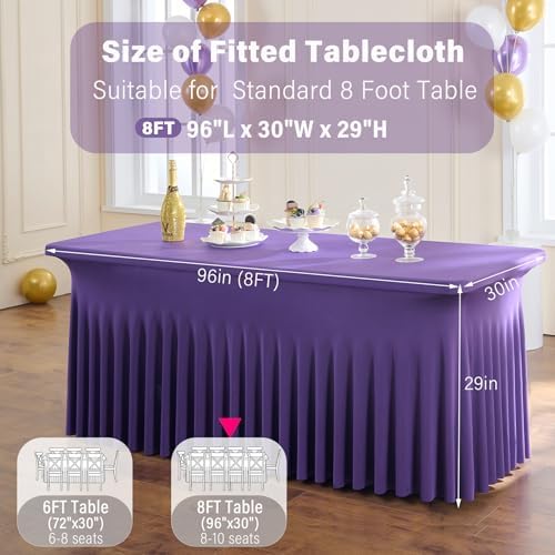 6 Pack Purple Spandex Table Clothes for 8 Foot Rectangle Tables, Wrinkle Free Fitted Table Cover 8ft Stretch Tablecloths Desk Skirt for Parties Weddings Birthday Banquet Baby Shower - Image 6