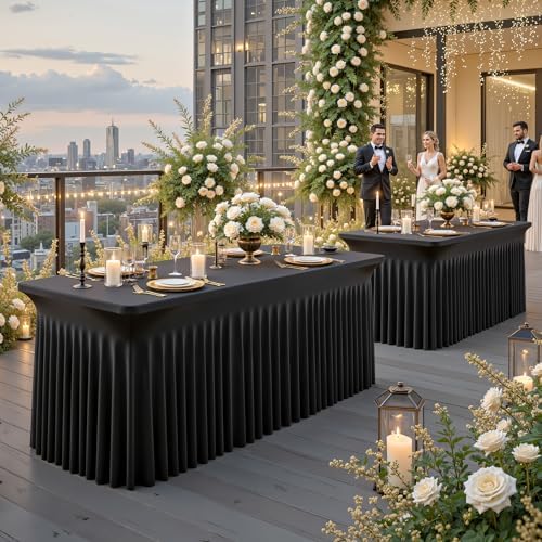 Besutolife Black Spandex Tablecloth with Skirt for 8ft Rectangle Tables 2 Packs- Wrinkle-Resistant, Stretchable, Machine Washable - Perfect for Weddings Banquets Birthday Parties Events - Image 6