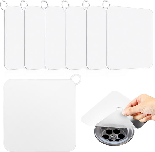 Yinkin 6 Pcs Drain Covers to Keep Bugs Out Silicone Shower Floor Tub Stoppers Bathtub Drain Stoppers Sewer Anti-Odor Mats Deodorizing Plugs for Bathroom(6 x 6 Inch,Square,White)